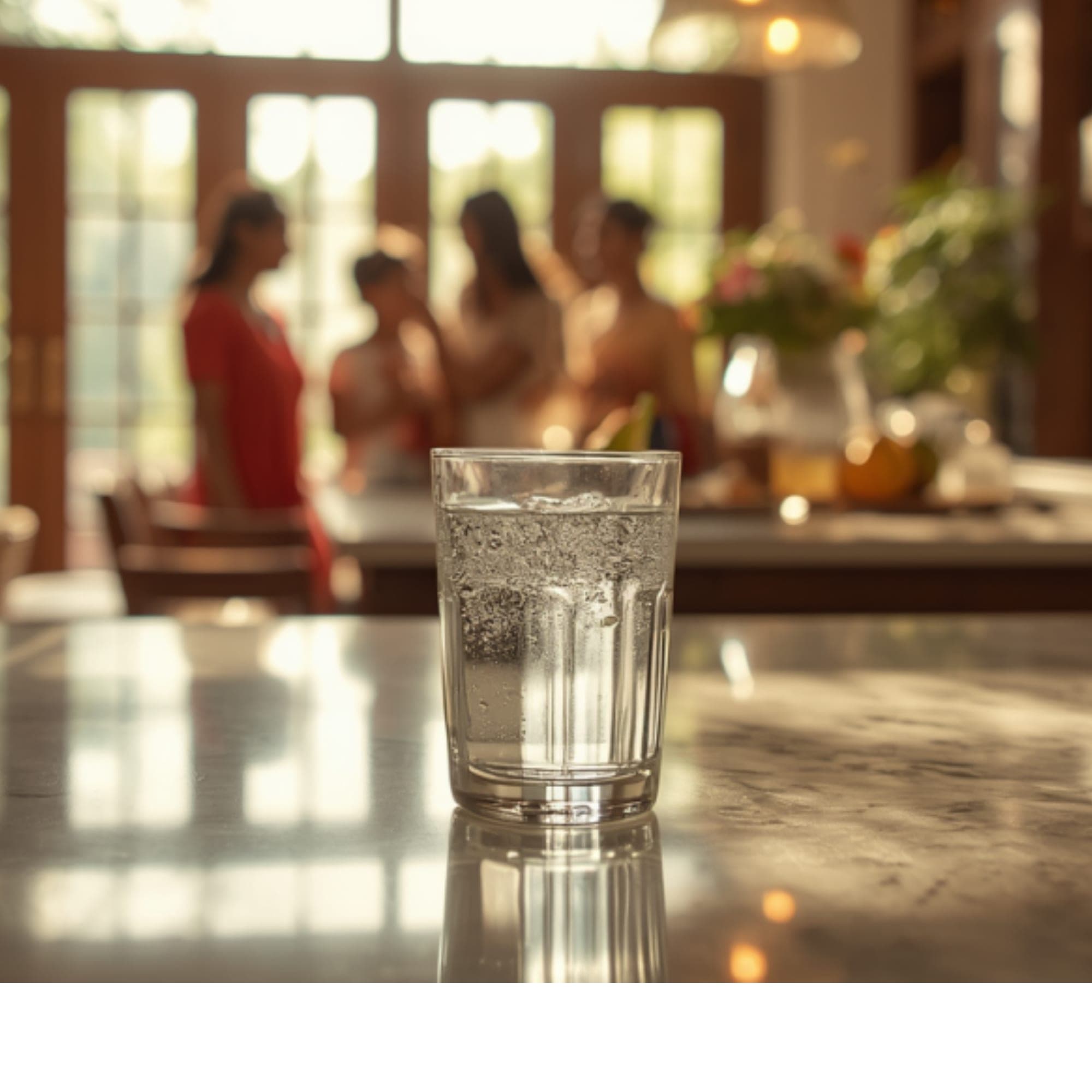 Glass of Uniwater drinking water at the kitchen counter