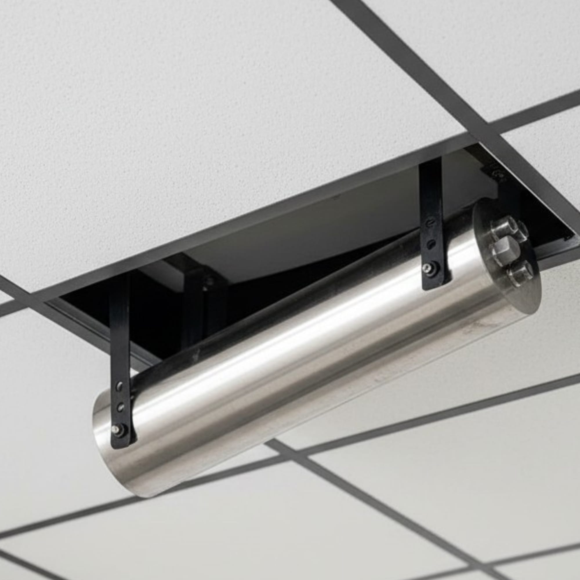 Bathroom filter — alternative ceiling install view showing access panel